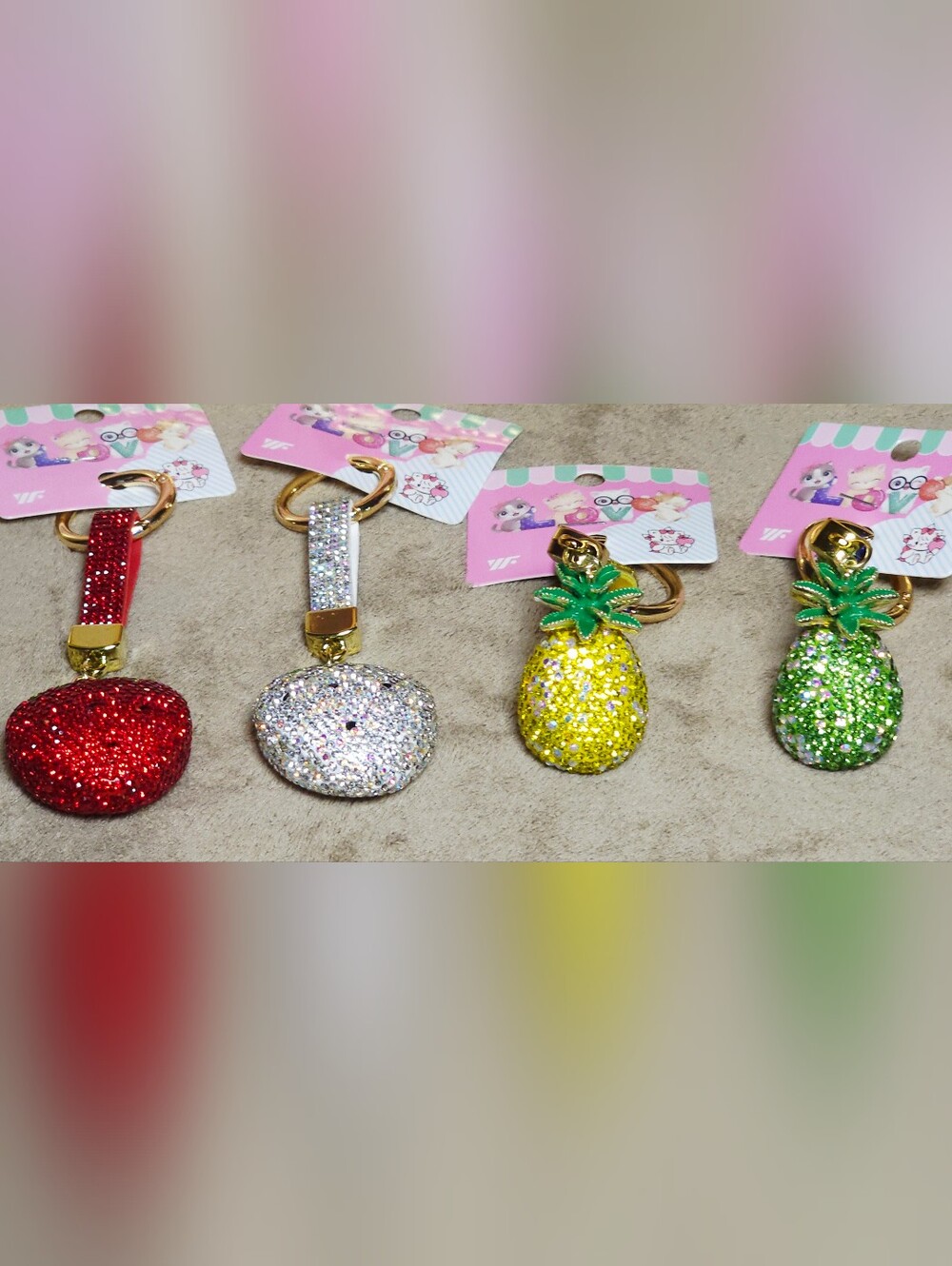 💎 CHOOSE ONE: Crystal Rhinestone Fruit Bag Charm & Keychain 🍍✨